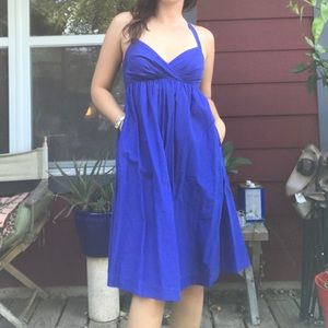 Blue silk blend dress with pockets
